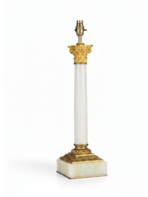 19th Century Ormolu and White Marble Corinthian Column Lamp