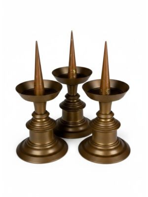 Magnificent Set of Three Late 17th Century Bronze Pricket Candlesticks