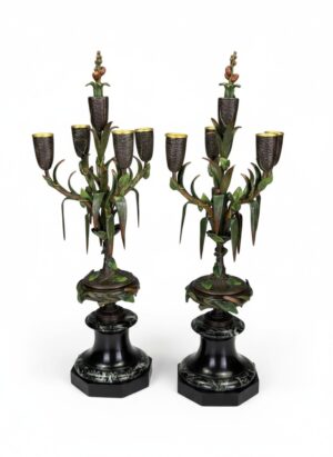 A Pair of 19th Century Cold-Painted Bronze Candelabra by James Pradier
