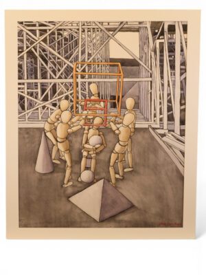 Derek Carruthers (1935–2021) – Construction Scene with Mannequin Figures – Original Watercolour, 1997