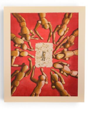 Derek Carruthers (1935–2021) – Untitled (Central Figure Surrounded by Mannequins) – Original Watercolour, Signed