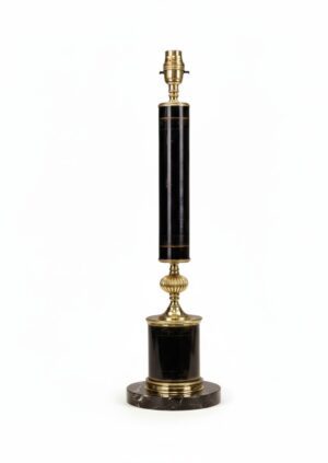 Neoclassical Revival Black and Gilt Tôle Columnar Table Lamp, circa 1920