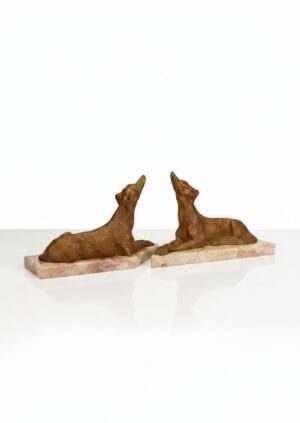 French Art Deco Gold-Patinated Saluki Sculptures I Pair
