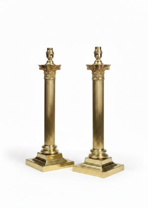 Pair of 19th Century Brass Corinthian Column Table Lamps