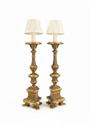 A Distinguished Pair of 18th Century Giltwood & Polychrome Altarpiece Lamps