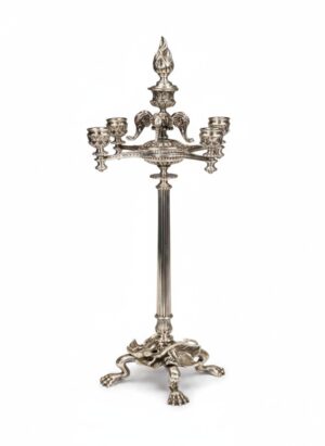 Silver-Plated Five-Light Table Candelabrum with Elephant and Lizard Motifs, Circa 1880