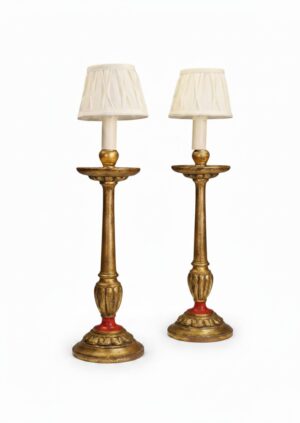 Pair of 19th Century French Gilt Wood Candlestick Lamps