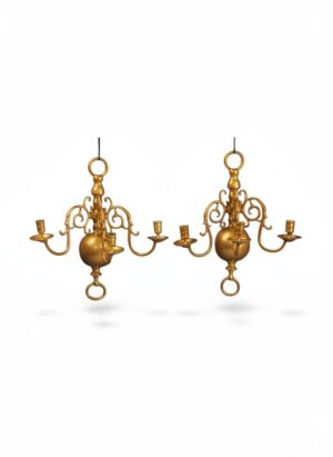 Pair of 18th Century Flemish Triple-Arm Brass Sconces