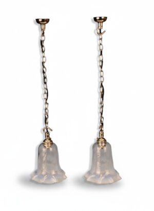 Pair of Art Nouveau Hand-Blown Opaline Glass Pendant Lights, circa 1900–1915