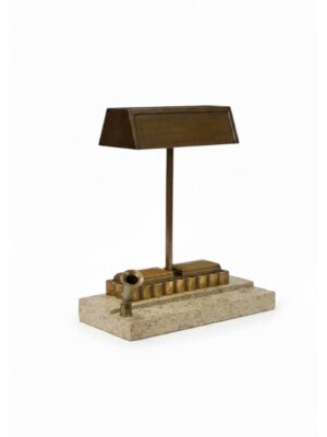 An Original Art Deco Bronze Desk Lamp with Fossiliferous Limestone Base
