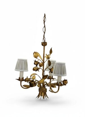 Hans Kögl Hollywood Regency Gilt Rose & Wheat Five-Arm Chandelier, 1970s