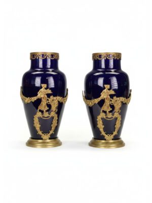 Pair of Antique 19th Century French Sèvres Style Cobalt Blue Porcelain Vases