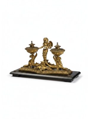 Antique Gilt Bronze & Ebony Inkstand – 19th Century Desk Accessory