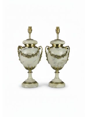 Pair of Louis XVI Style White Marble and Ormolu Cassolette Lamps