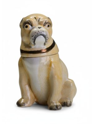 Staffordshire Pottery Seated Pug Tobacco Jar, Circa 1900