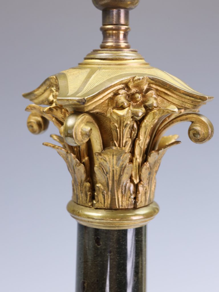 Antique 19th Century French Black Marble Column Table Lamp with Gilt Rococo