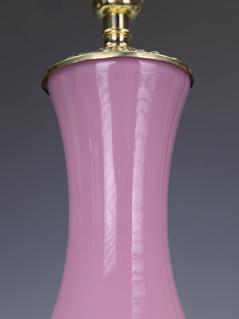 Antique 19th Century French Pink Opaline Glass Baluster Table Lamp