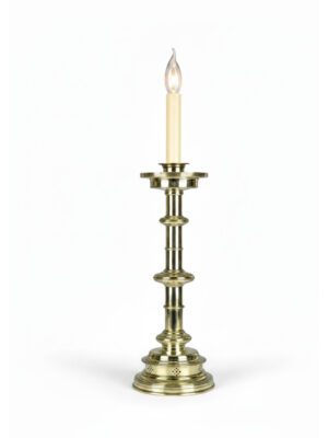 English Antique Pierced Gothic Castellated Candlestick Table Lamp