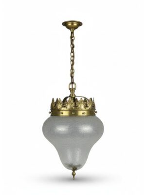 Antique Crown Pendant Light with Cracked Glass Teardrop Globe