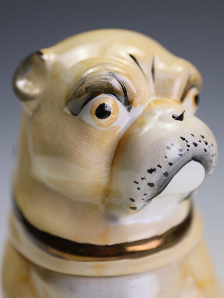Staffordshire Pottery Seated Pug Tobacco Jar, Circa 1900