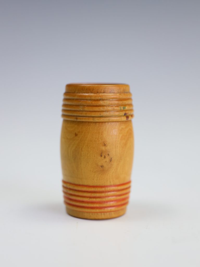 Antique Boxwood Treen Dice Shaker with Pair of Bone Dice, Late 19th Century