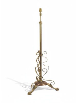 Art Nouveau Brass and Copper Rise & Fall Standard Floor Lamp