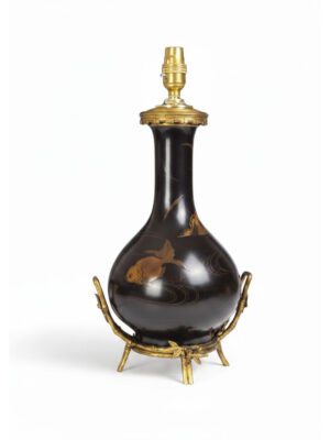Antique Japanese Laquered Porcelain Table Lamp