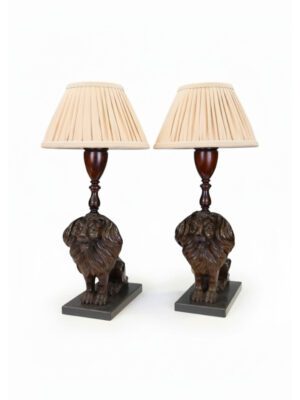 Pair of Grand 19th-Century Walnut Lion Lamps