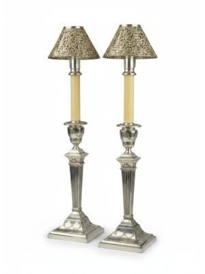 Pair of Gorham & Henry Webster Silver-Plated Candle Lamps, c. 1875