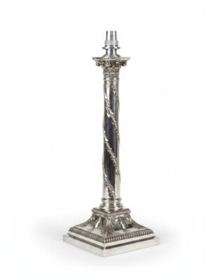 Antique Silver Plate Corinthian Column Table Lamp
