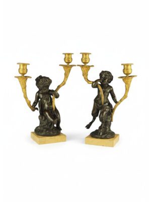 French Restoration Period Patinated and Gilt Bronze Candelabras, c.1820 I Pair