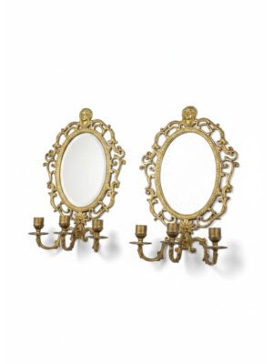 Antique Pair of Bronze Wall Sconce Mirrors