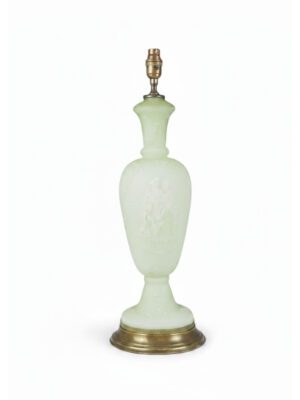 Antique Hand Painted Green Glass Table Lamp