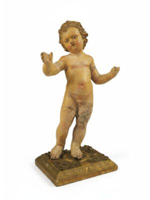 Antique Polychrome Terracotta Jesus Child Putto Figure