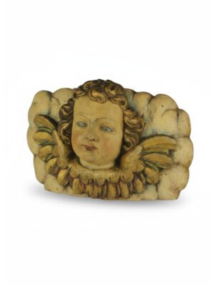 Antique Polychrome Carved Head Of Cherub / Putti / Putto