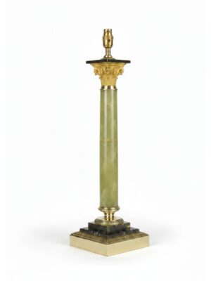 French Neoclassical Corinthian Column Lamp in Onyx and Ormolu