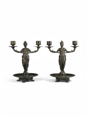 Antique Pair of Bronze Athena Candelabras by F. Souchal, Paris