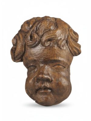 Antique Carved Oak Cherub Head Wall Hanging