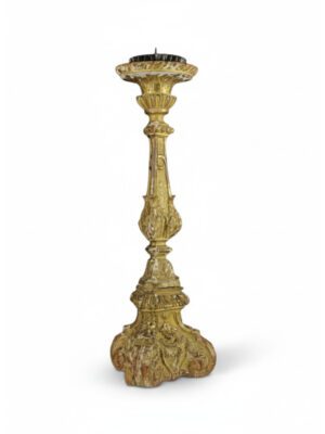 Antique Italian Altar Hand-Carved Giltwood Candlestick