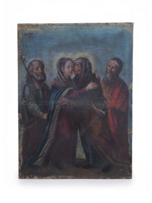 Antique Italian School Religious Oil Painting "The Visitation"