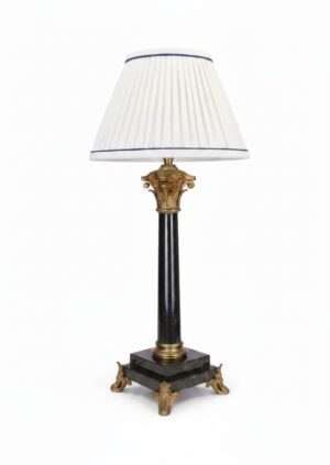 Antique 19th Century French Black Marble Column Table Lamp with Gilt Rococo