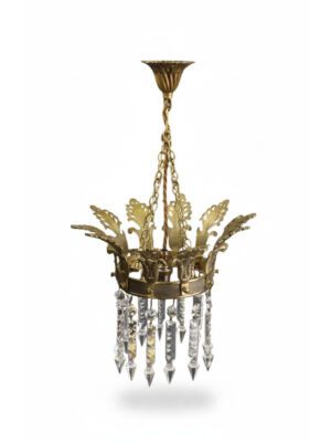 Grand Tour Style Crown Pendant Light with Cut Crystal Drops