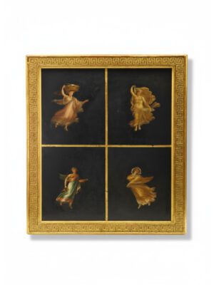 19th Century Neoclassical Oil Painting of Dancing Nymphs, Gilt Greek Key Frame