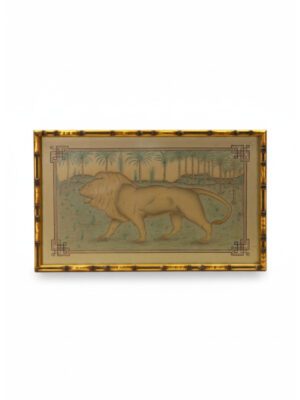 Fine 19th Century French Orientalist Colored Pencil Study of a Lion in a Palm Jungle