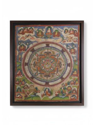 Large Antique Tibetan Buddhist Mandala Thangka Painting on Canvas, Framed