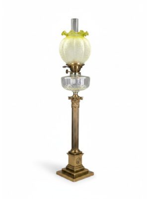 Antique Neoclassical Corinthian Column Oil Lamp by Hinks Emley & Sons