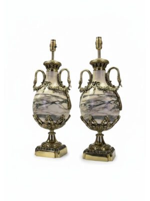 French Late 19th-Century Marble & Ormolu Urns Converted to Lamps, Neoclassical