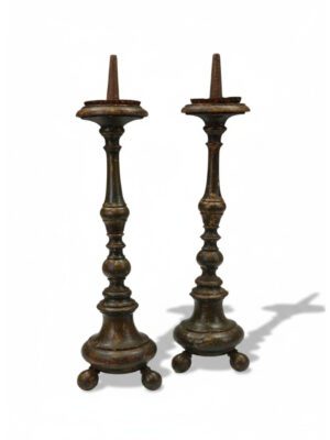 A Rare Pair of French Painted Wood Altar Candlesticks, c. 1780–1820