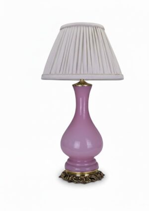 Antique 19th Century French Pink Opaline Glass Baluster Table Lamp