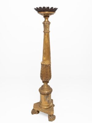 A Continental Naïve Giltwood Pricket Candlestick, 19th Century